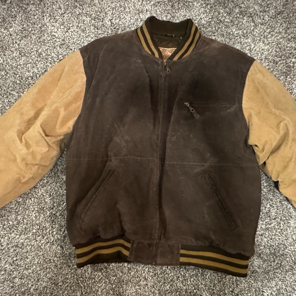 vintage mens size large genuine leather original windbreaker brand jacket